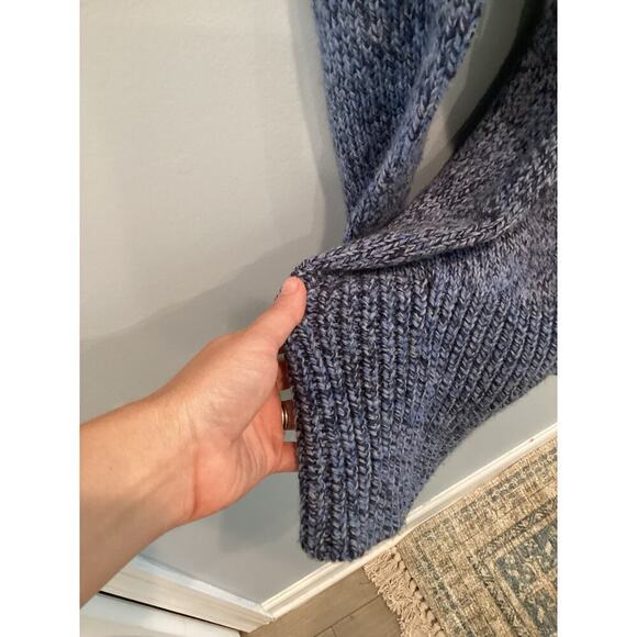 Vtg Express Duster Cardigan Size Large Blue Marbled Merino Wool Blend Y2K Belted - Picture 7 of 10